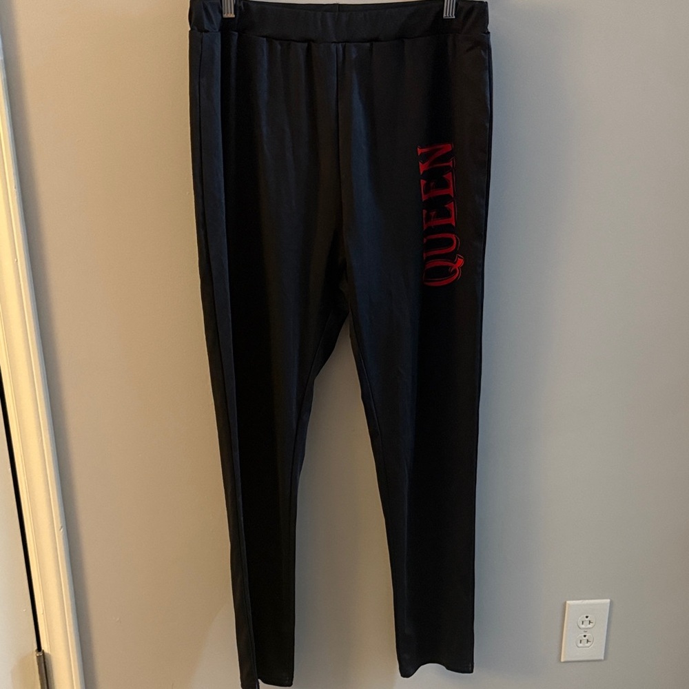 Elegant Black Joggers with Red Queen Print